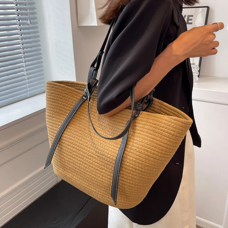 Fashion Rattan Women Shoulder Bags Wikcer Woven Female Handbags Large Capacity Summer Beach Straw Bags Casual Totes