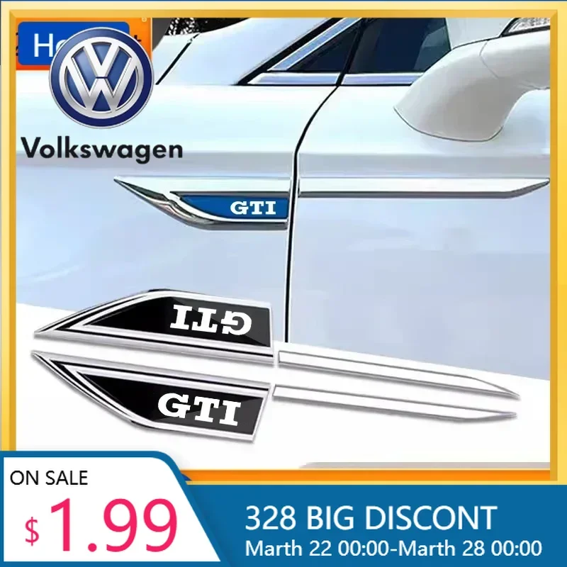 

VW New 2Pcs Stainless Steel Car Door Sticker Decals Metal Badge Decoration Accessories For Volkswagen GTI GTD T-Cross Golf Polo