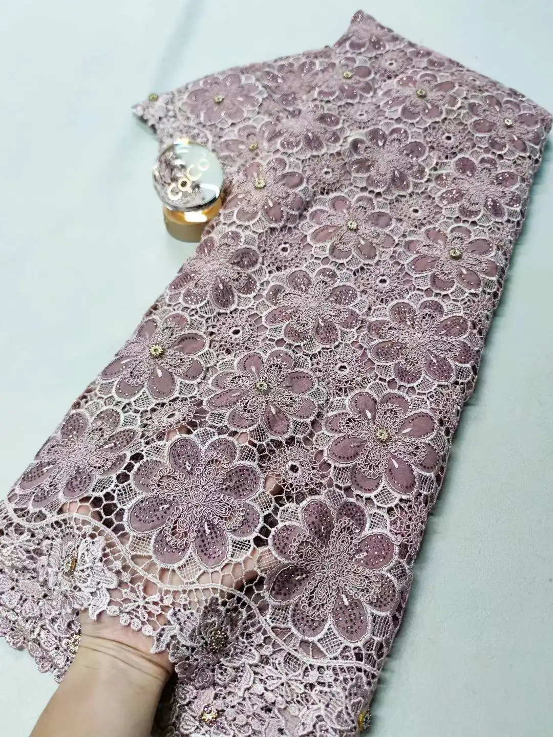 

2025 High Quality African Nigerian Tulle Lace Fabric Embroidery Party Dress Sequins French Guipure Fabric For Sewing 5 Yards