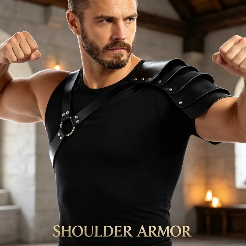 Retro Viking Warrior Single Side Shoulder Armor Layered Design Adjustable Halloween Stage Performance Cosplay Carnival