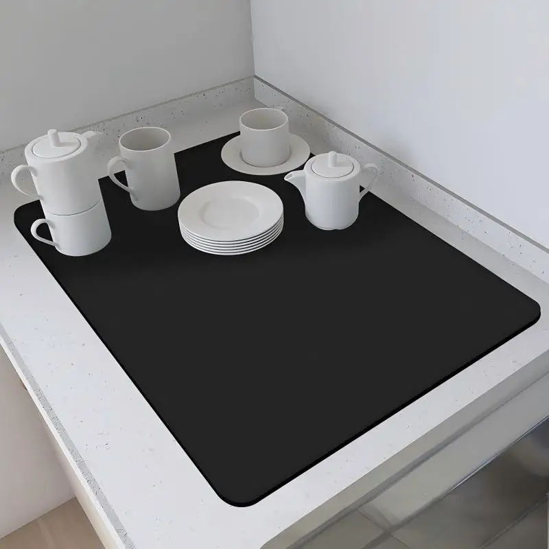VIKAMA Kitchen Drain Mat Coffee Brown Solid Dish Drying Mat Water Absorbent Quick Dry Anti Slip Soft