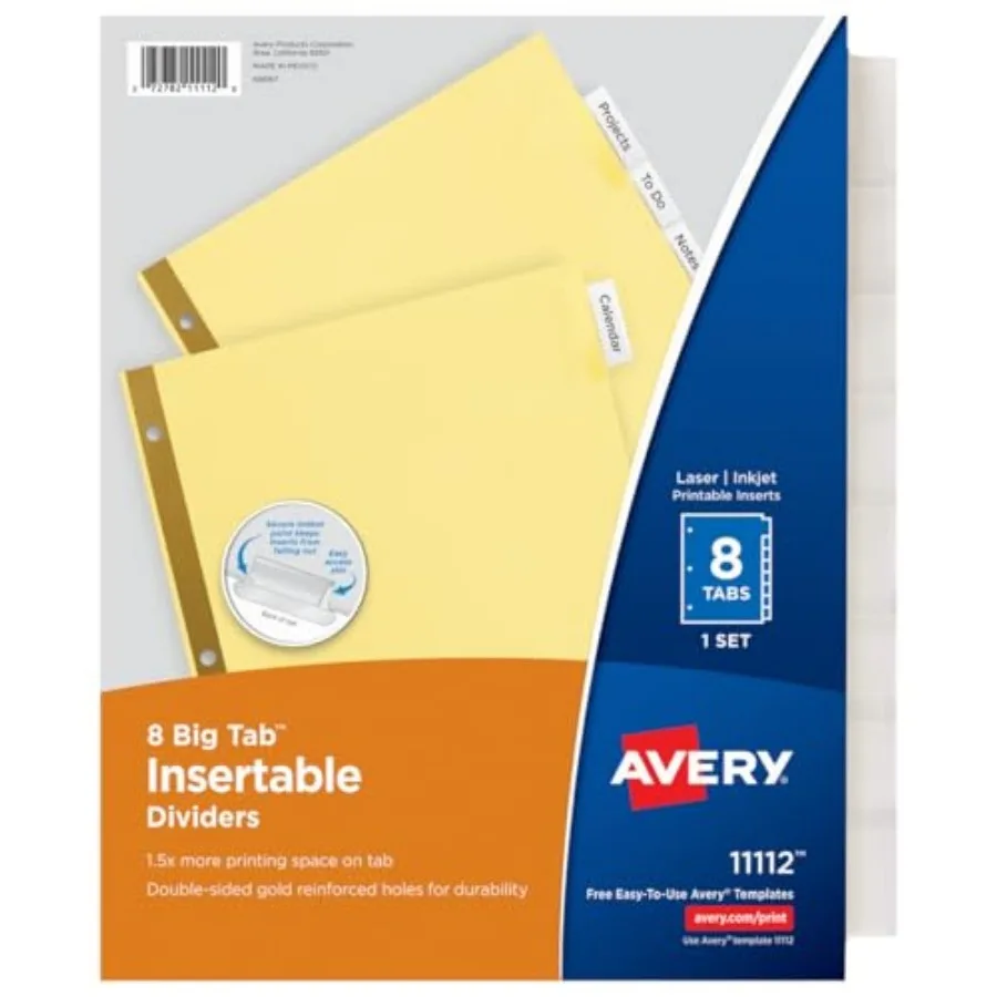 

8-Tab Binder Dividers Insertable Clear Big Tabs 4 11112