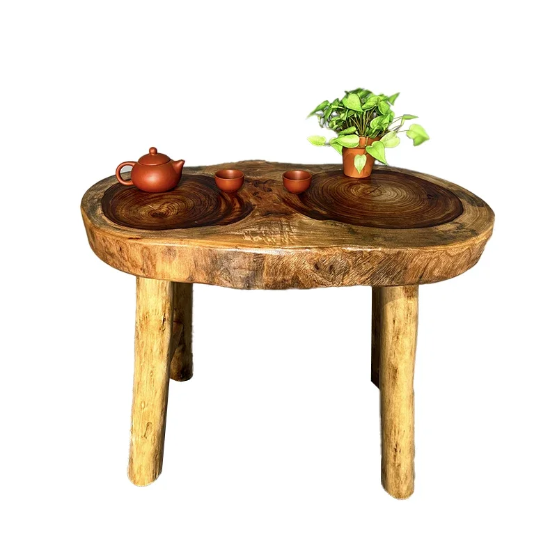 Small dining table, solid wood fragrant camphor wood balcony small table for home eating and drinking tea tea table root carving