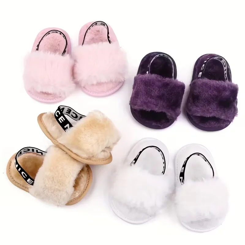 Baby and Toddler Soft Soled Shoes - Plush - All Season Soft Soled Flower Pattern Suitable For 0-1 Year Old Plush Slippers