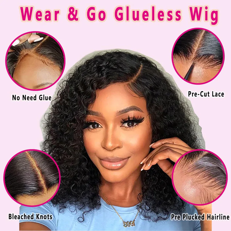 Pre Cut HD Lace Wig Human Hair Ready to Wear Short Bob Wig  Pre Plucked Curly Lace Front Human Hair Wig 5x5 HD Lace Closure Wig