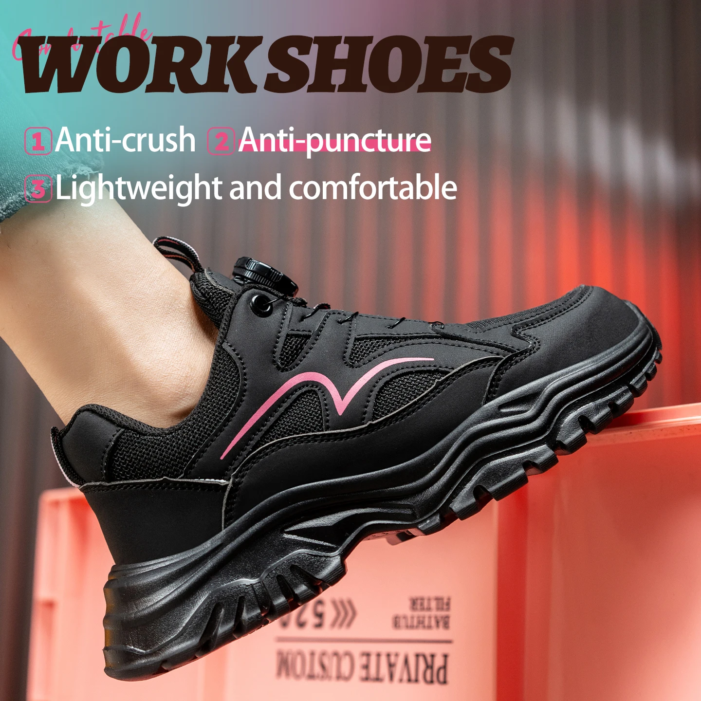 Ladies Safety Working Shoes Trail Running Shoes Outdoor Steel Toe Sneakers Lightweight Breathable Sneakers Lace Up Low Top Shoes