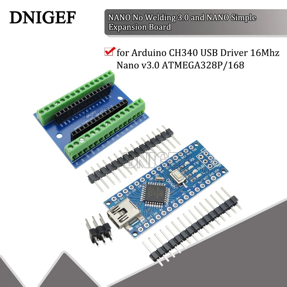 NANO No Welding 3.0 and NANO Simple Expansion Board Blue Controller for Arduino CH340 USB Driver 16Mhz Nano v3.0 ATMEGA328P/168