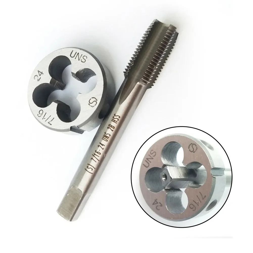 7/16 24 Tap And Die Set For Mold Metal Processing Tool Right Hand Taper High Speed Steel Construction 2 Pieces