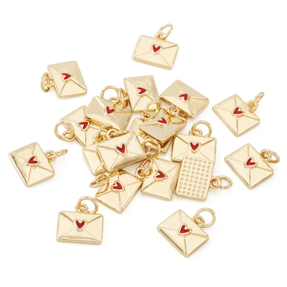 

20pcs Brass Charms with Jump Ring Envelope with Red Enamel Heart Pendants for DIY Jewelry Making Findings Gifts