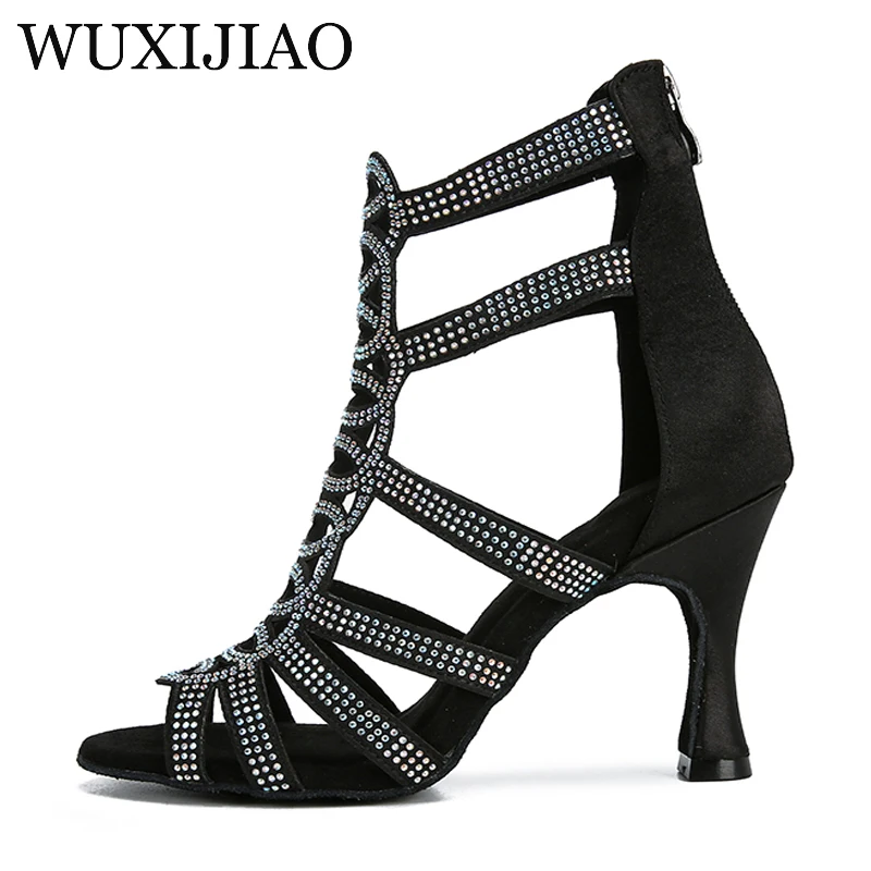 Hollow diamond inlaid Latin dance shoes for women\'s new professional soft sole dance shoes Latin American dance bachata high hee