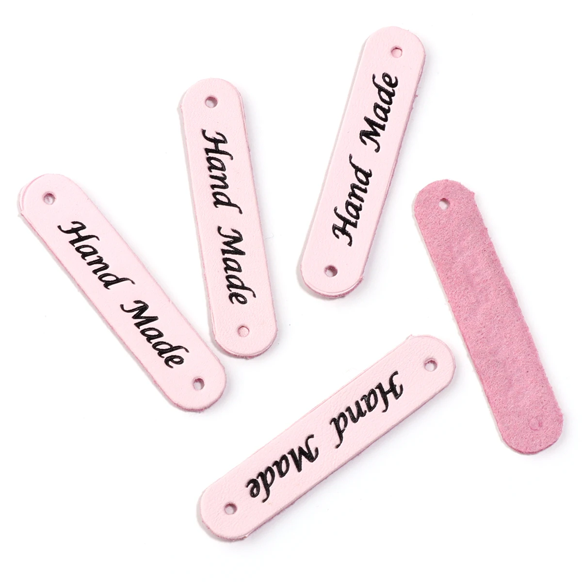 20pcs/lot 1x5cm PU Leather Handmade Two Hole Embossed Leather Label For Garment Bag Needlework Decoration Accessories Wholesale