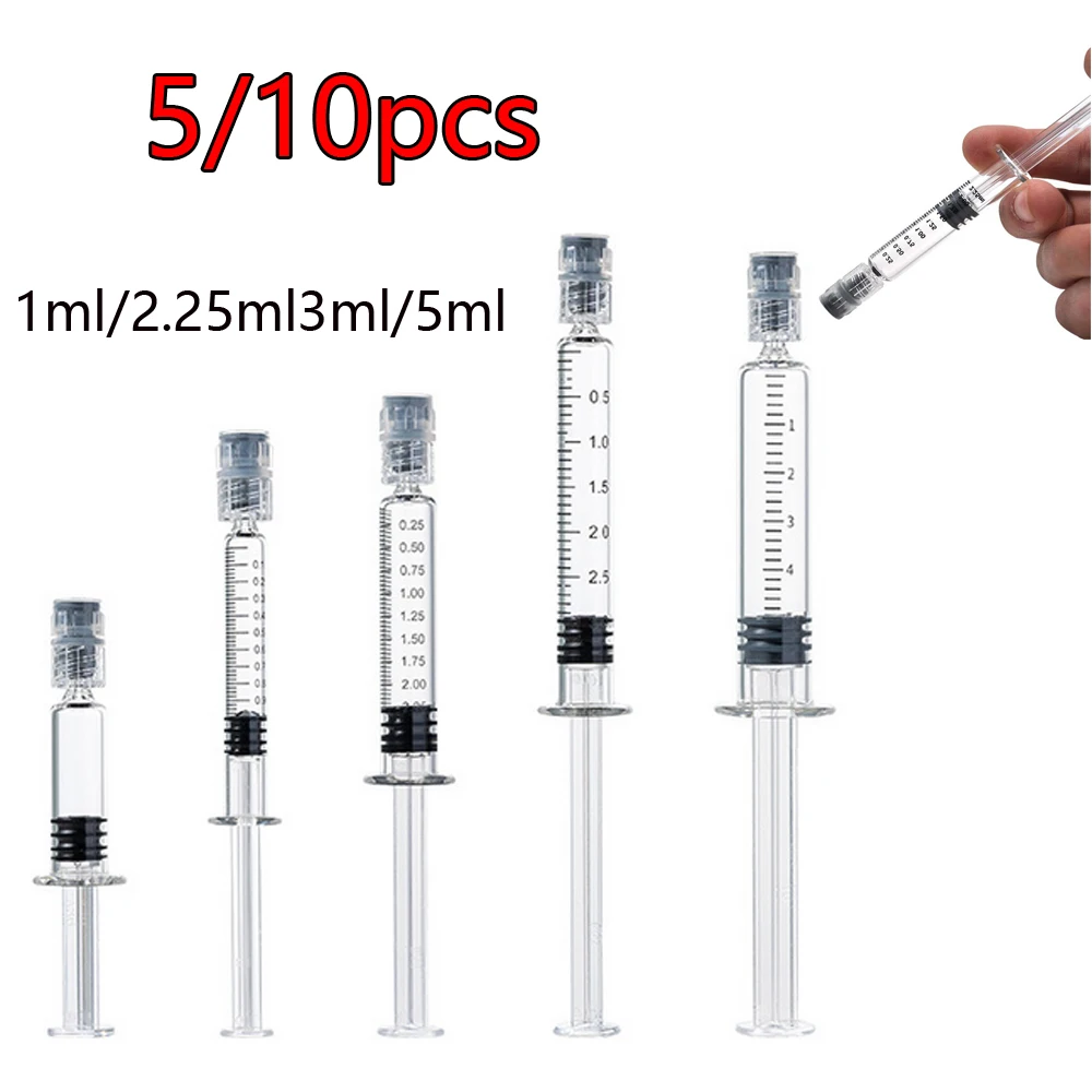 5/10PCS Glass Syringe Luer Lock Syringe Borosilicate Glass Prefillable Syringe Optional Capacity 1ml/2.25ml/3ml/5ml