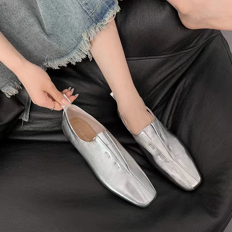 Nowe buty damskie Retro Płaskie buty na obcasie dla kobiet Square Toe Fashion Mary Jane Single Shoes Loafers Zapatos De Mujer