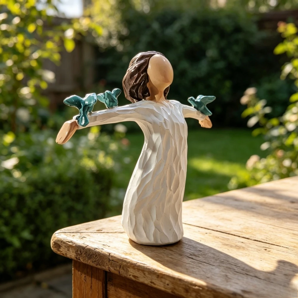 Hope & Freedom Faceless Girl Resin Statue with Blue Birds, Artistic Tabletop Ornament for Home & Office Decor, Warm Gift Idea
