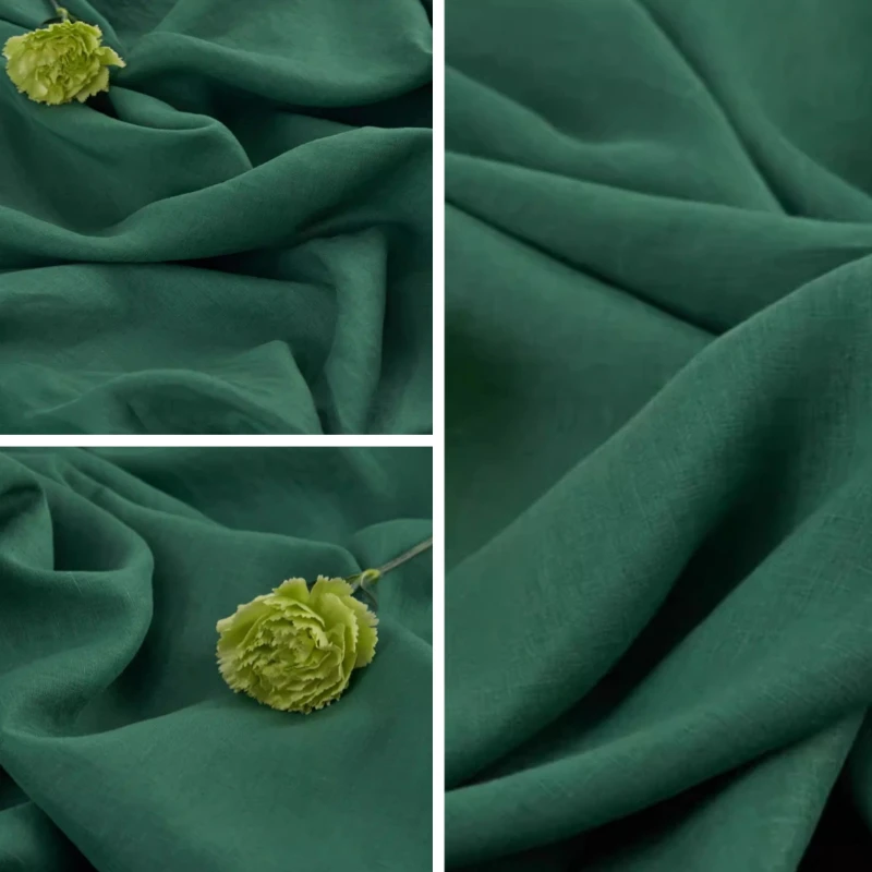 Green 100%Linen Fab… - image