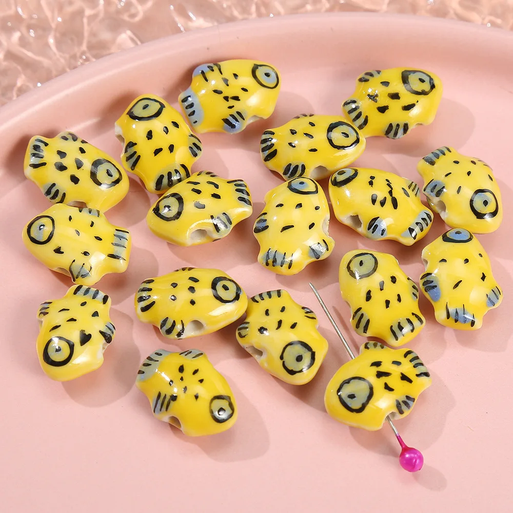 5pcs Fish Shape Ceramic Beads Painted Creative Spacer Beads for Jewelry Making DIY Bracelet Earrings Handmade Making Accessories