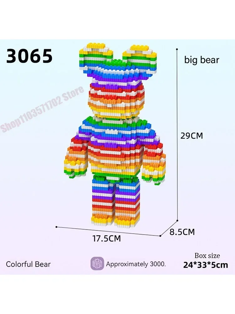 

Kids Toys Cartoon Mini Love Violent Bear Bearbrick Model with Light Building Block DIY Micro Bricks Christmas Birthday Gift