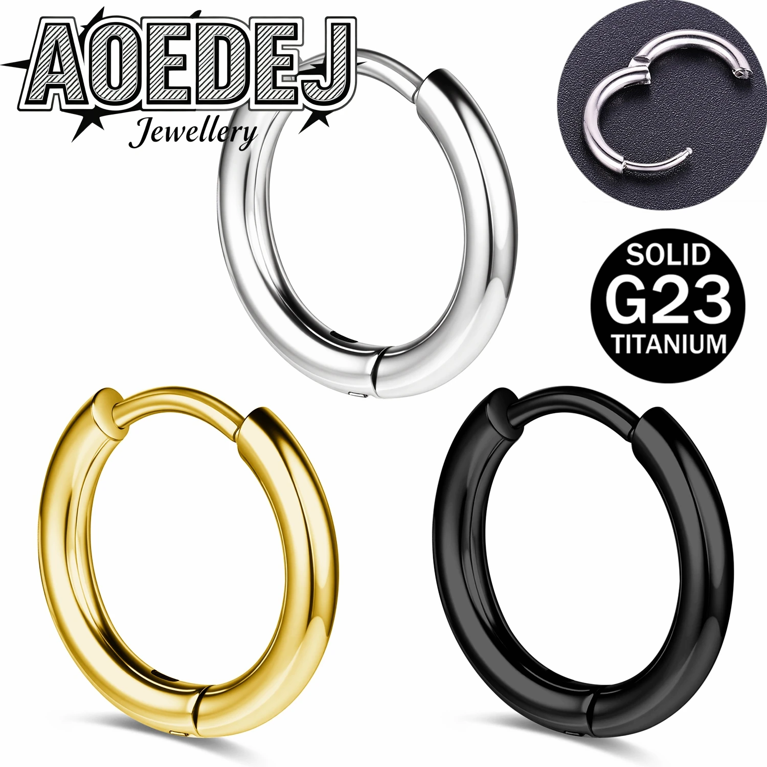 AOEDEJ 1 Piece ASTM F136 Titanium 18/20G Hoop Earrings Women Men Punk Circle Earring Clicker Round Ear Conch Lobe Helix Piercing