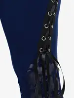 Plus Size Womens Pull On Flare Pants Gothic High Waist Overlength Lace Panel With Lace-up Pleated Trousers Skinny Pants - Image 5