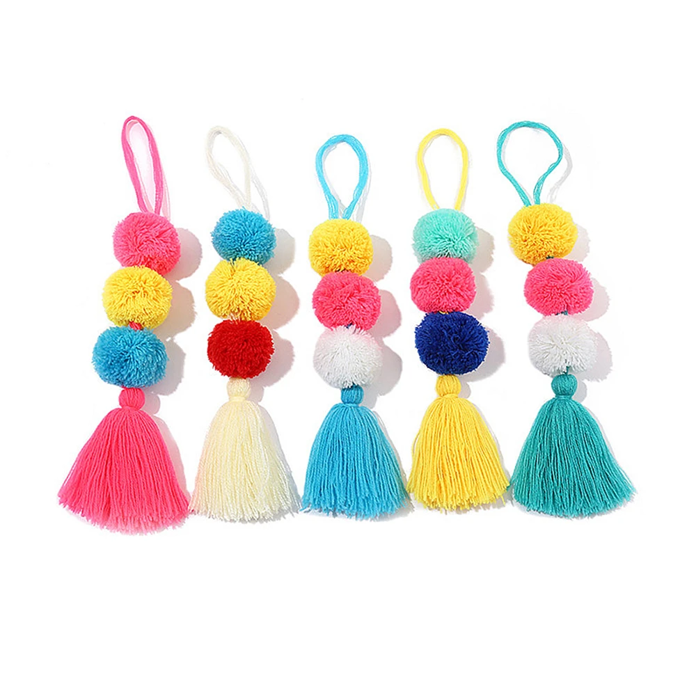 Creative Cashmere Pompom Keychain Fashion Colorful Plush Ball Keyrings With Tassel Women Bag Pendant Ornament Jewelry Gifts