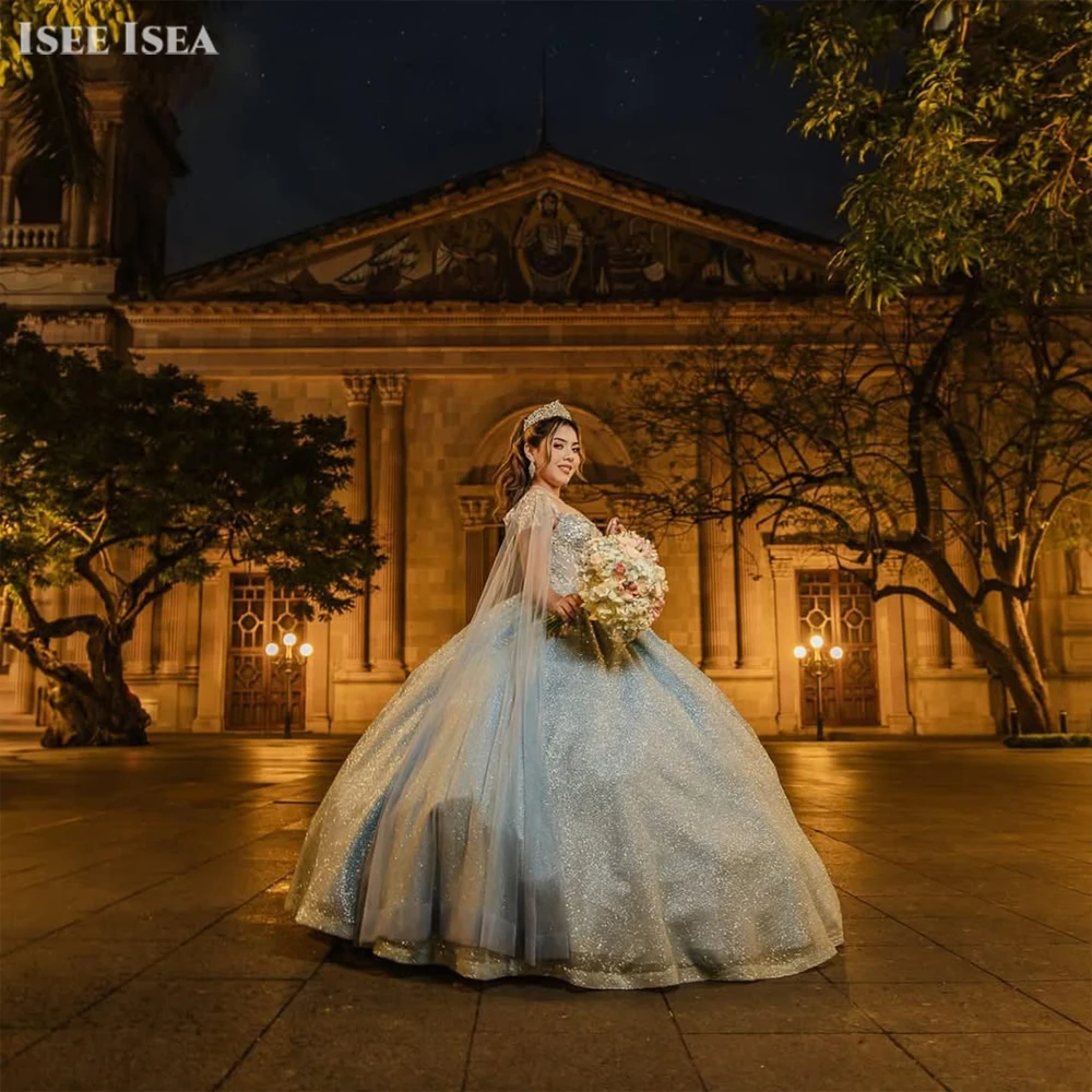 Vestidos de quinceañera azules princesa fuera del hombro vestido de baile con cuentas perlas vestidos de gala vestido formal de cumpleaños personalizado