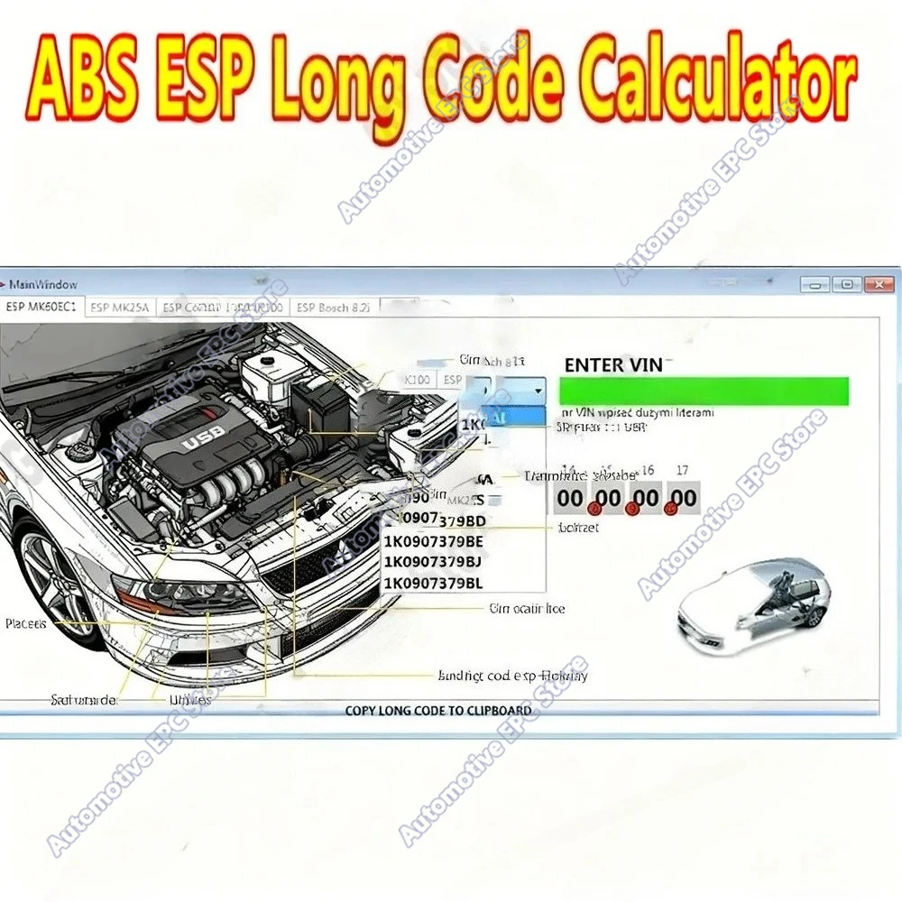 Latest Car Maintenance Tools V/W ABS ESP Long Code Calculator obd2 scanner Helper MK60EC1 ABS ESP Long Code Calculator software