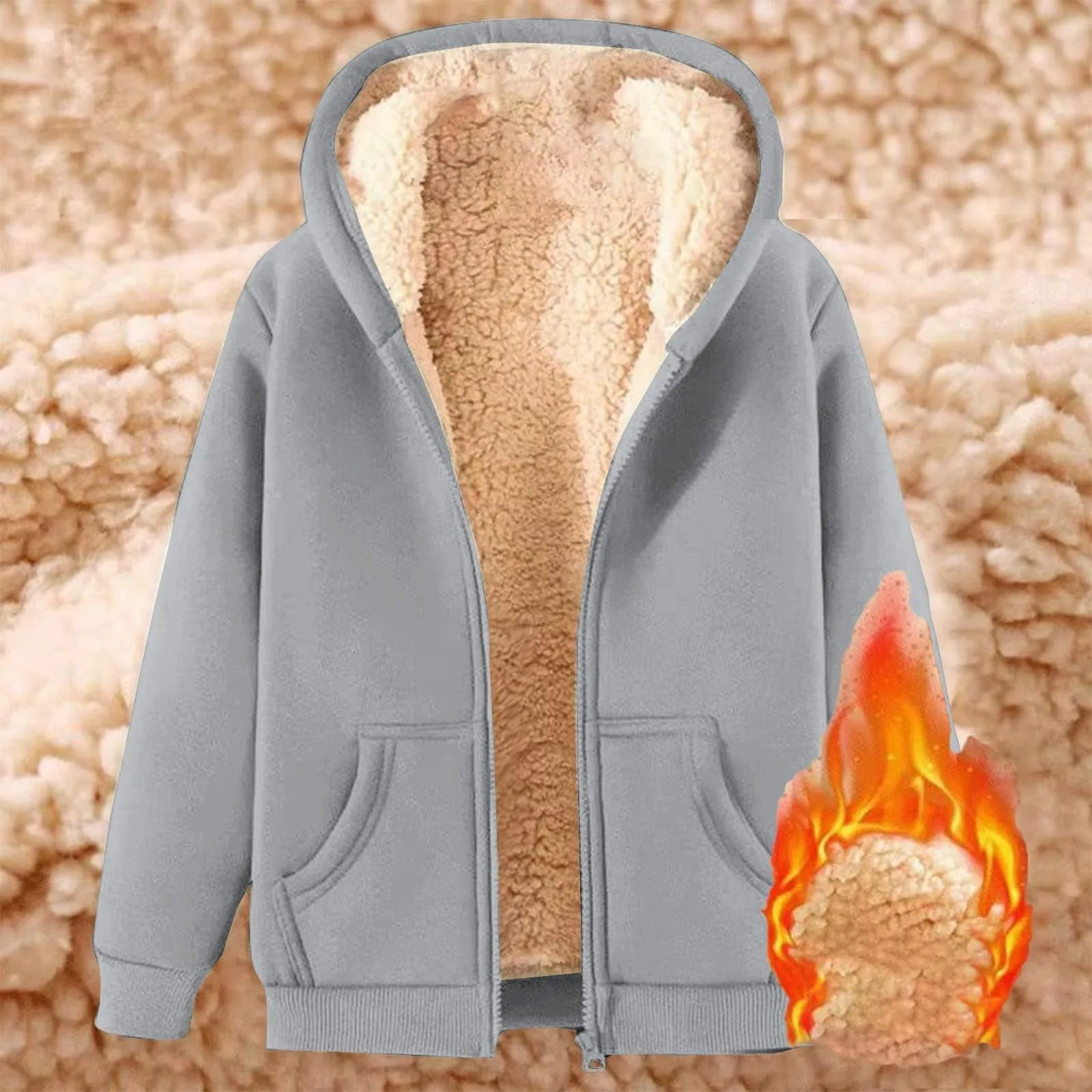 ฤดูหนาว Lambswool รอบคอ Hooded JACKET สีทึบขนแกะซิปเสื้อแจ็คเก็ตหนาเสื้อแจ็คเก็ตเสื้อผ้าผู้หญิง