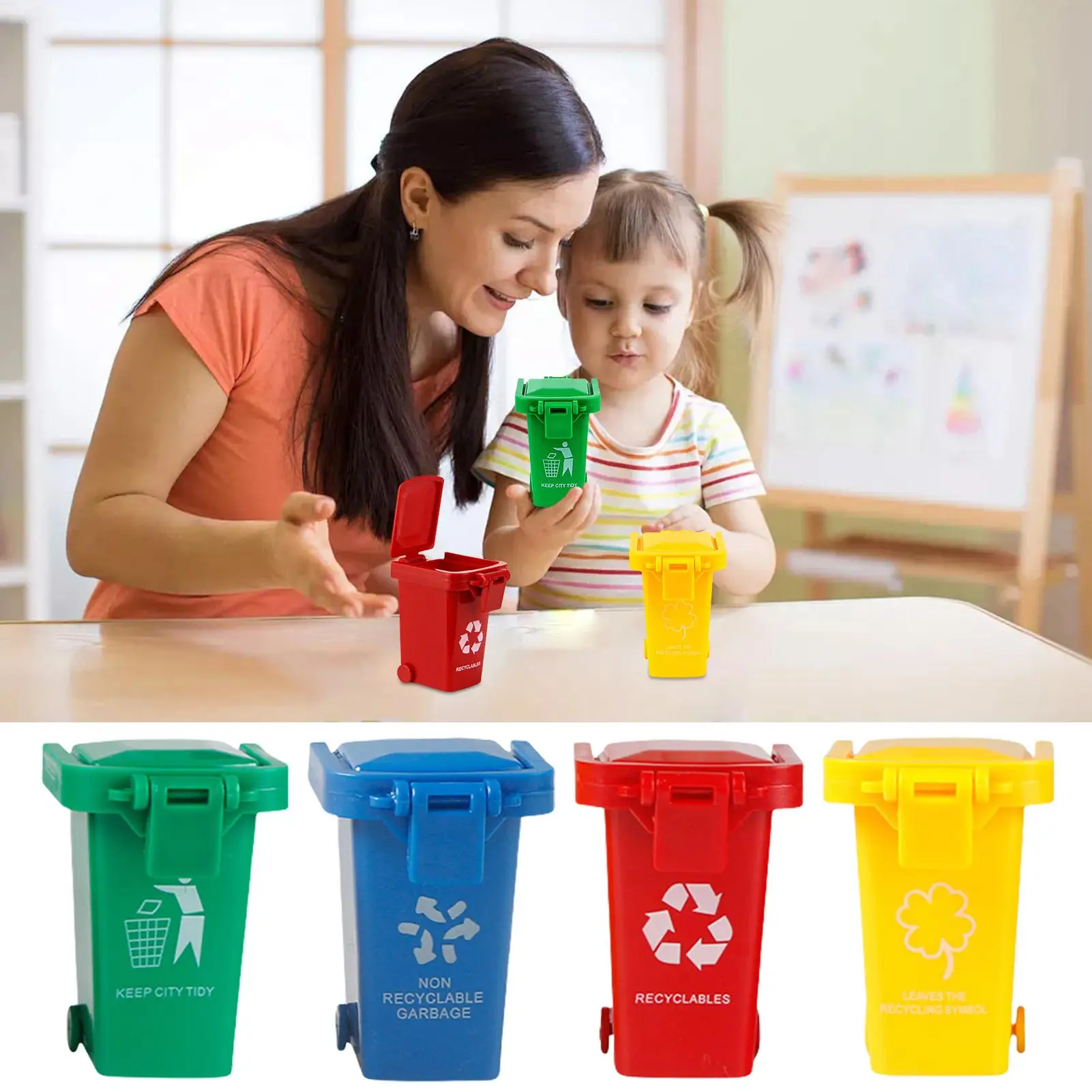 Toy Garbage Cans With Lid & Wheels Garbage Truck Toys Storage Portable Waste Holder For Desk Office Classroom Birthday Kids