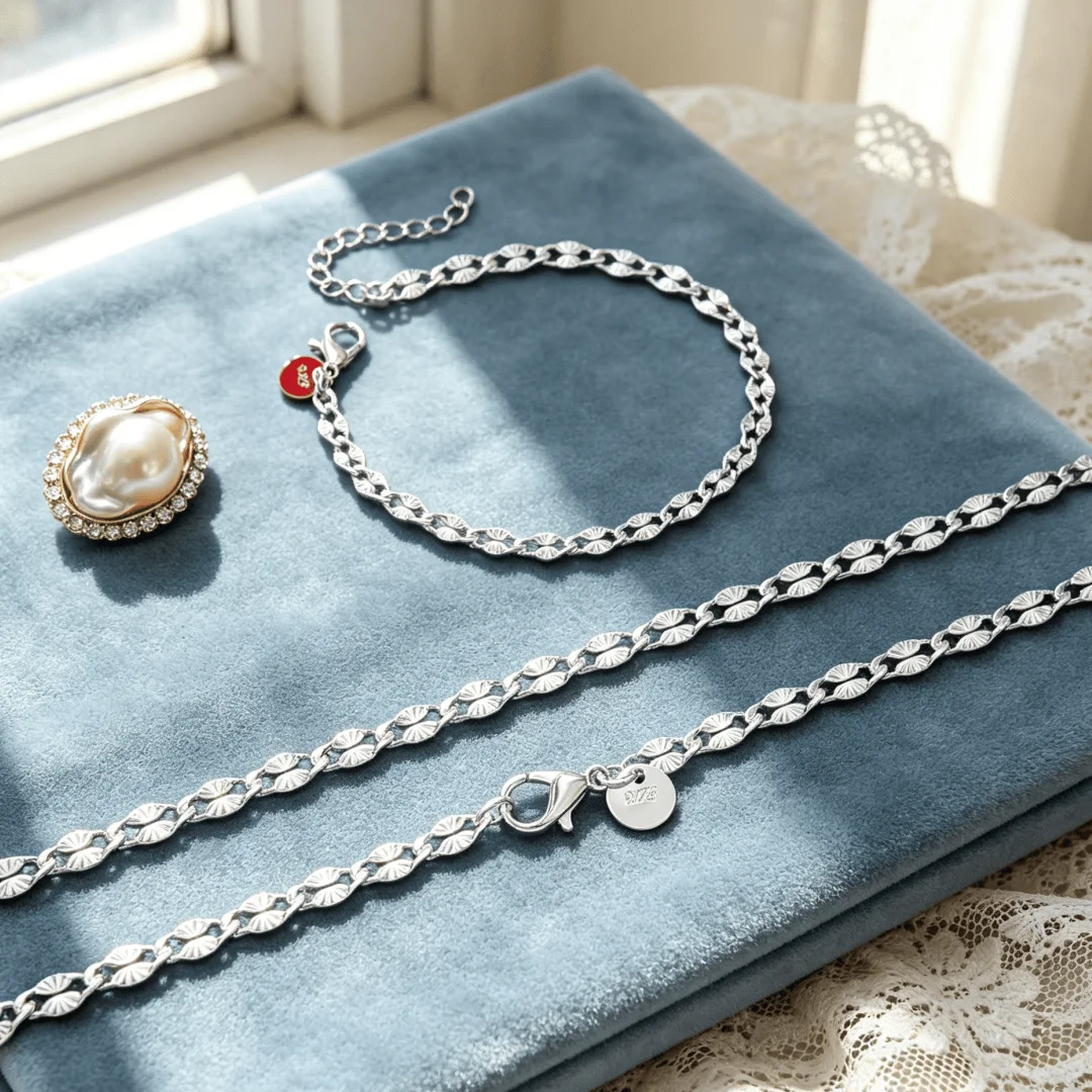 Hot Y2k Style 2pcs 925 Sterling Silver Delicate 4MM Width Chain Bracelet Necklace Jewelry Set for Women Men Wedding Engagement