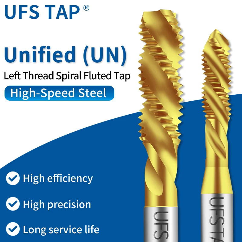 

UFS TAP HSSE Left Hand American Spiral Fluted Tap Machine Without/TIN/TC50/TICN Coating UNC/UNF 4-40~10-24 1/4 5/16 3/8 7/16 1/2