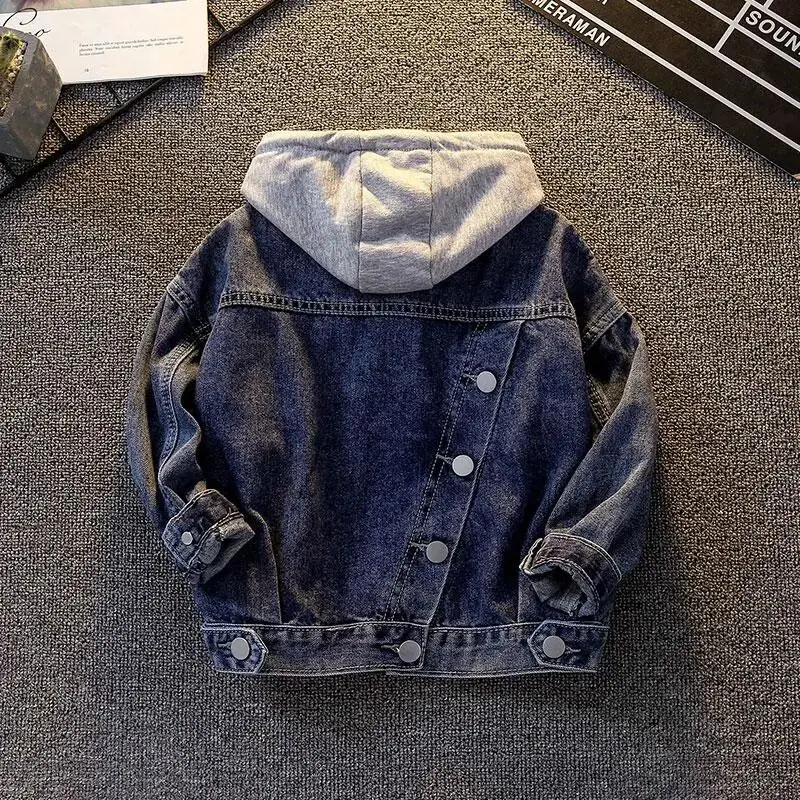 Spring and Autumn Children\'s Denim Hooded Coat 2024 New Fashion Kids Jacket For Boys Top Baby Boys Autumn Jeans Jacket