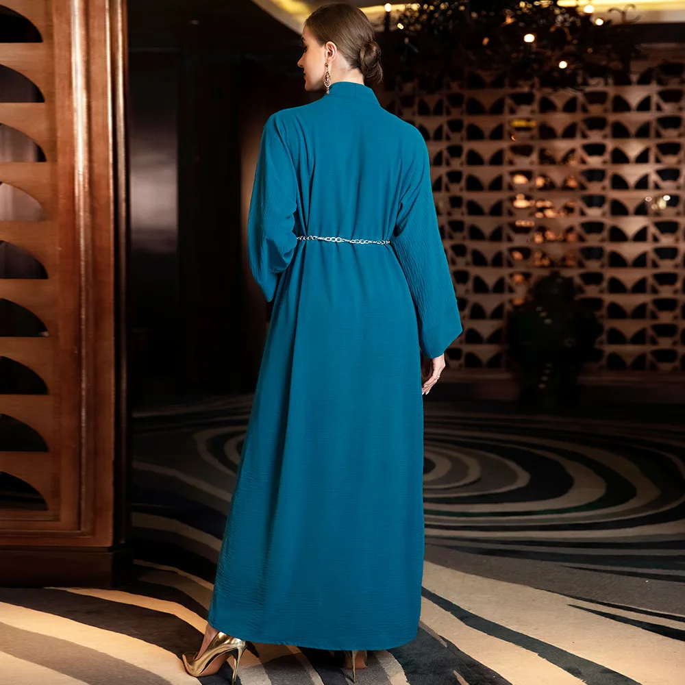 Imagem -04 - Kimono Abaya Muçulmano para Mulheres Cardigã Vestido Turco Roupa Islâmica Kaftan Dubai Caftan Roupa de Ramadã Eid Mubarak