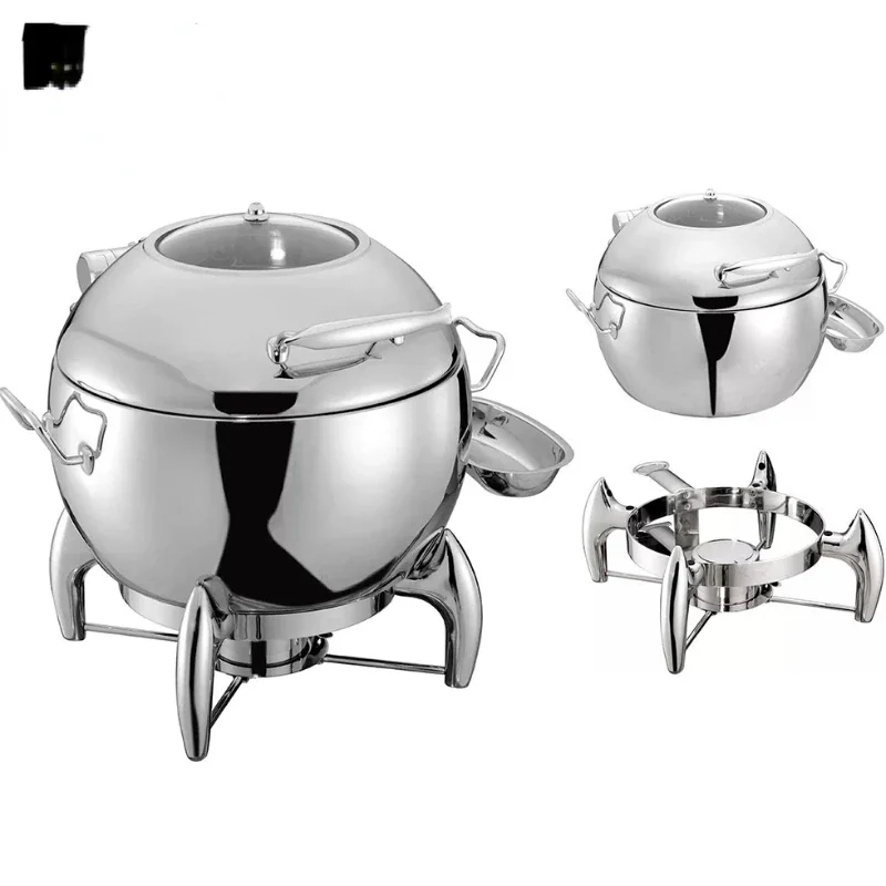 Cookware warmer yufeh kitchen stainless steel soup station tureen urn bucket with glass lid stand round soup chafing dish