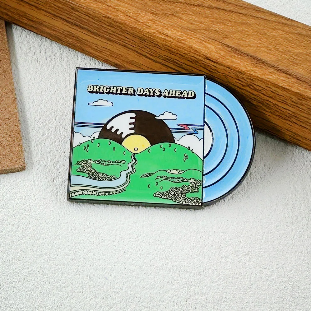 

Brighter Days Ahead Vintage Vinyl Record Enamel Pin Cartoon Landscape Brooch Retro Music-Themed Art Lapel Pin Stylish Gift