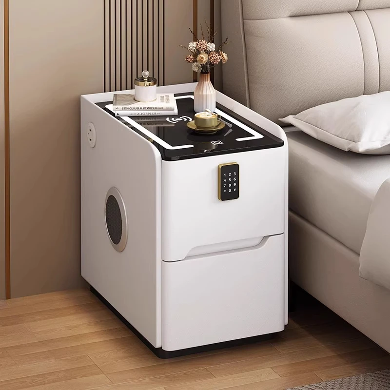 Ultra Narrow Smart Nightstand Modern Minimalist Lockable Storage Drawer Wireless Charging Bedside Table Compact Bedroom Cabinet