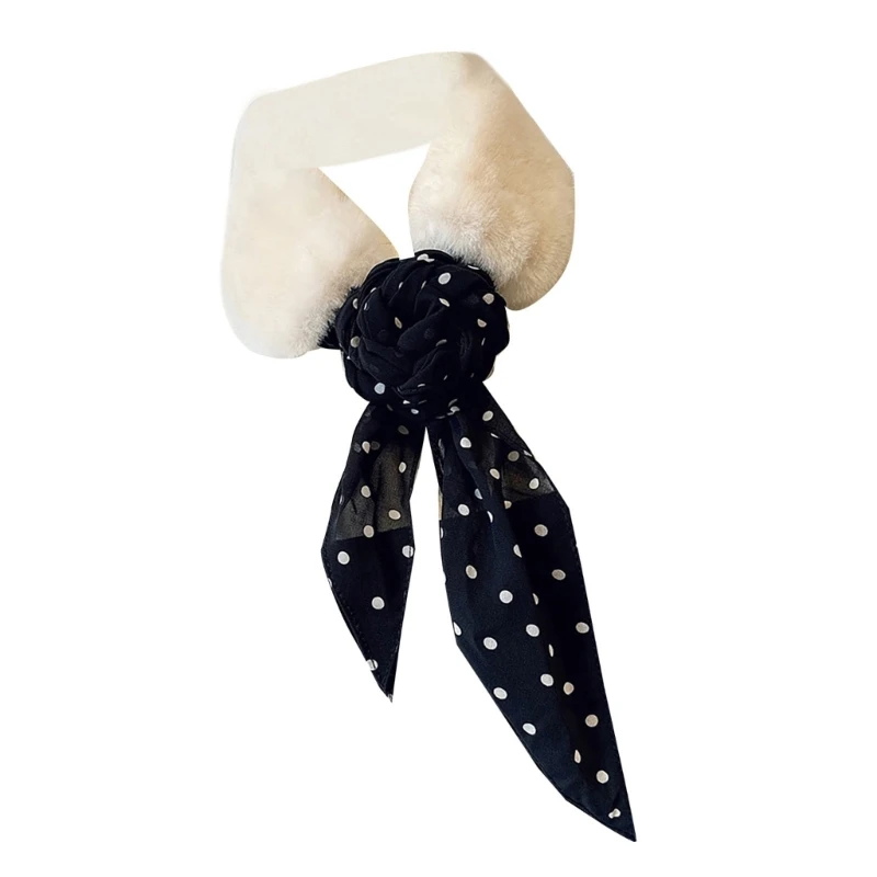 

Warm Furry Plush Scarf for Winter Warmth Elegant Leopard Silk Ribbon Neckerchief