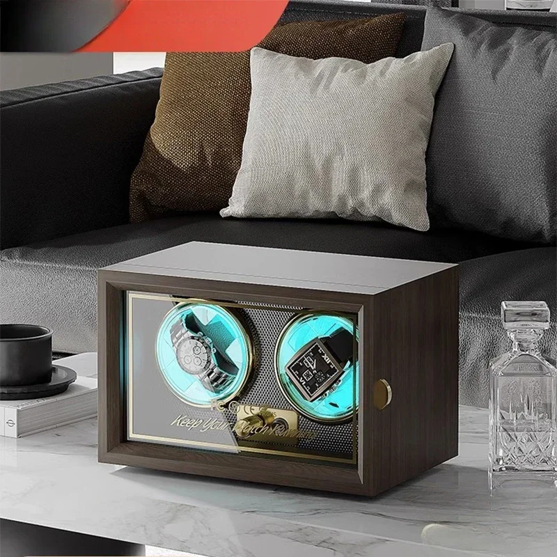 

Luxury Solid Wood Veneer Wireless Lithium Battery 2slots Automatic Watch Winders Advanced Ambient Lighting Watches Storage CaseC