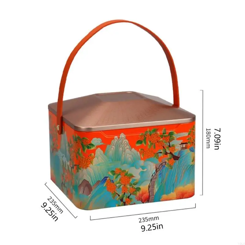 Metal Pastry Gift Box with Carry Handle, 8-Piece Presentation Tin with Raised Chinese Art for Family Visits Y5GB