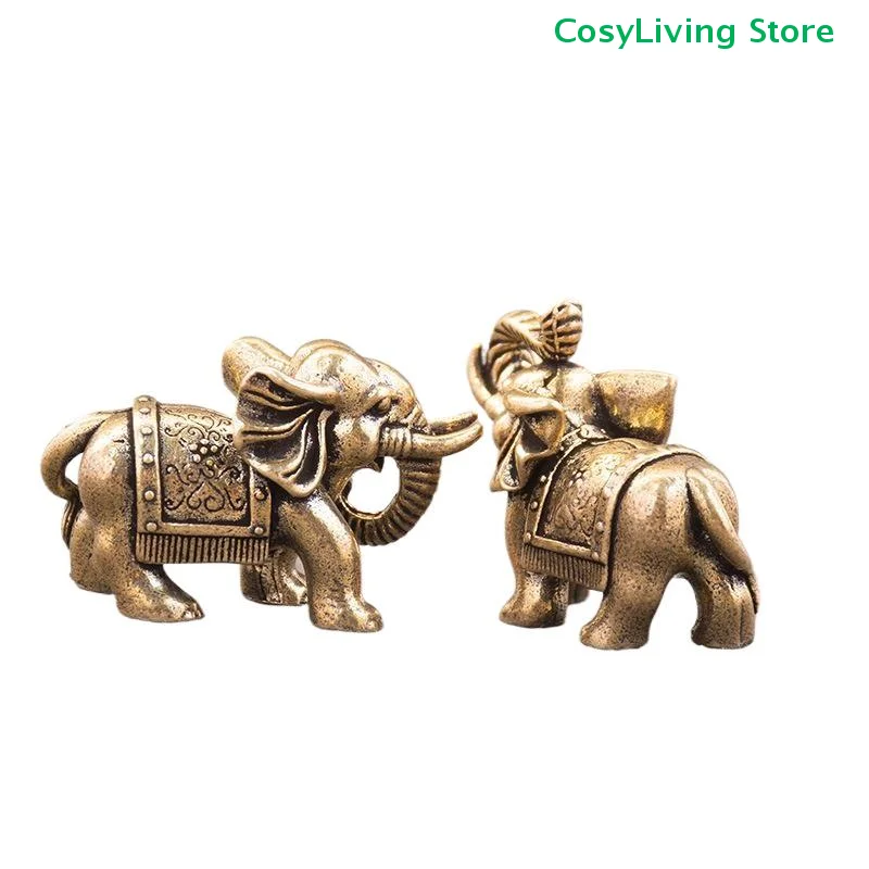 Antike Bronze Kupfer Glücklicher Elefant Kleine Ornamente Messing Segen Miniaturfigur Tierstatue für Heimdekoration