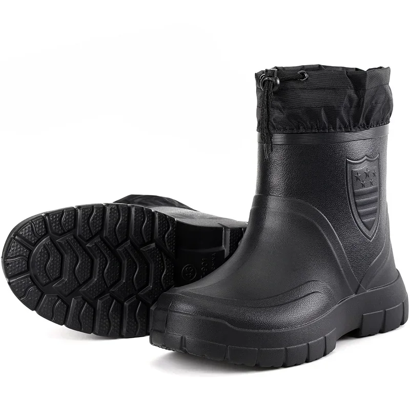 Botas de neve masculinas ao ar livre eva sapatos de pesca de sola macia inverno mais veludo à prova dwaterproof água sapatos quentes para homem botas de chuva masculinas de tubo médio