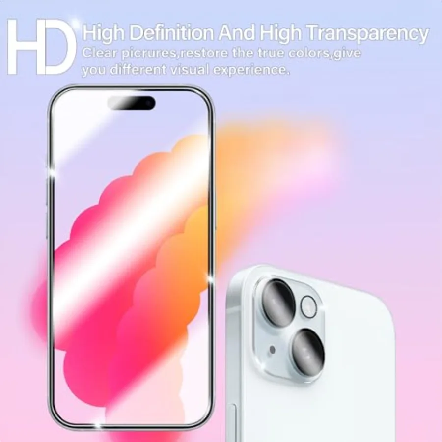 BIGFACE untuk iPhone 15 Plus Pelindung Layar Privasi + Pelindung Lensa Kamera [2 + 2 Paket] Kaca Tempered Privasi HD Premium Ant