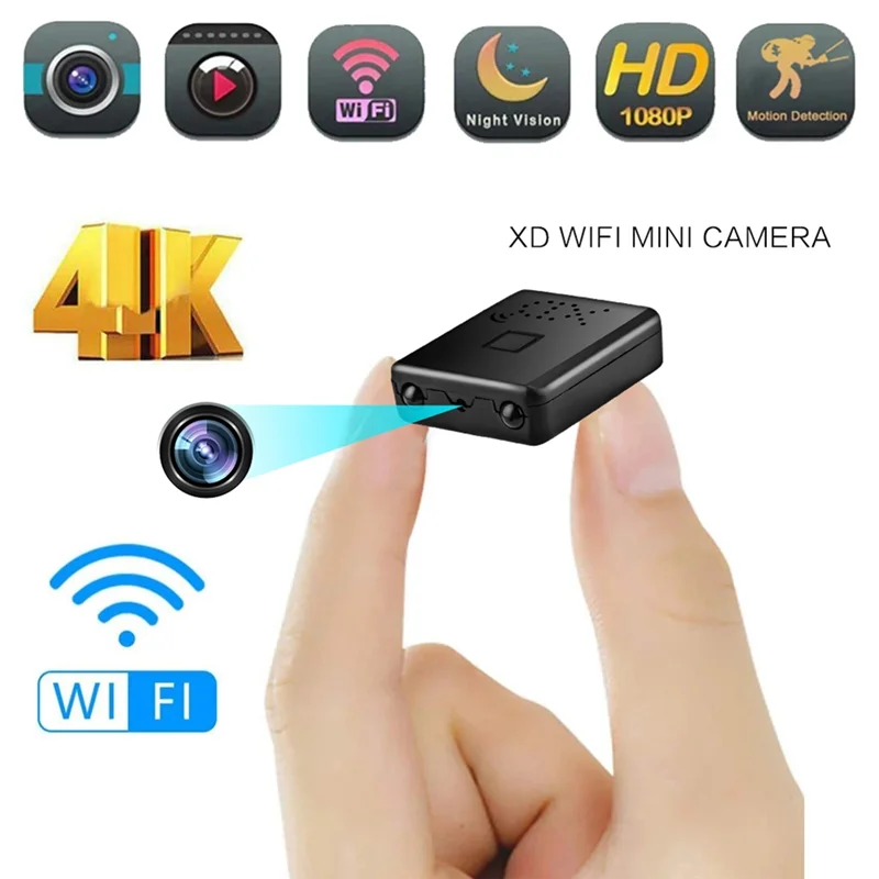 Novo 4k full hd 1080p mini ip cam xd wifi câmera de visão noturna IR-CUT detecção de movimento filmadora de segurança hd gravador de vídeo