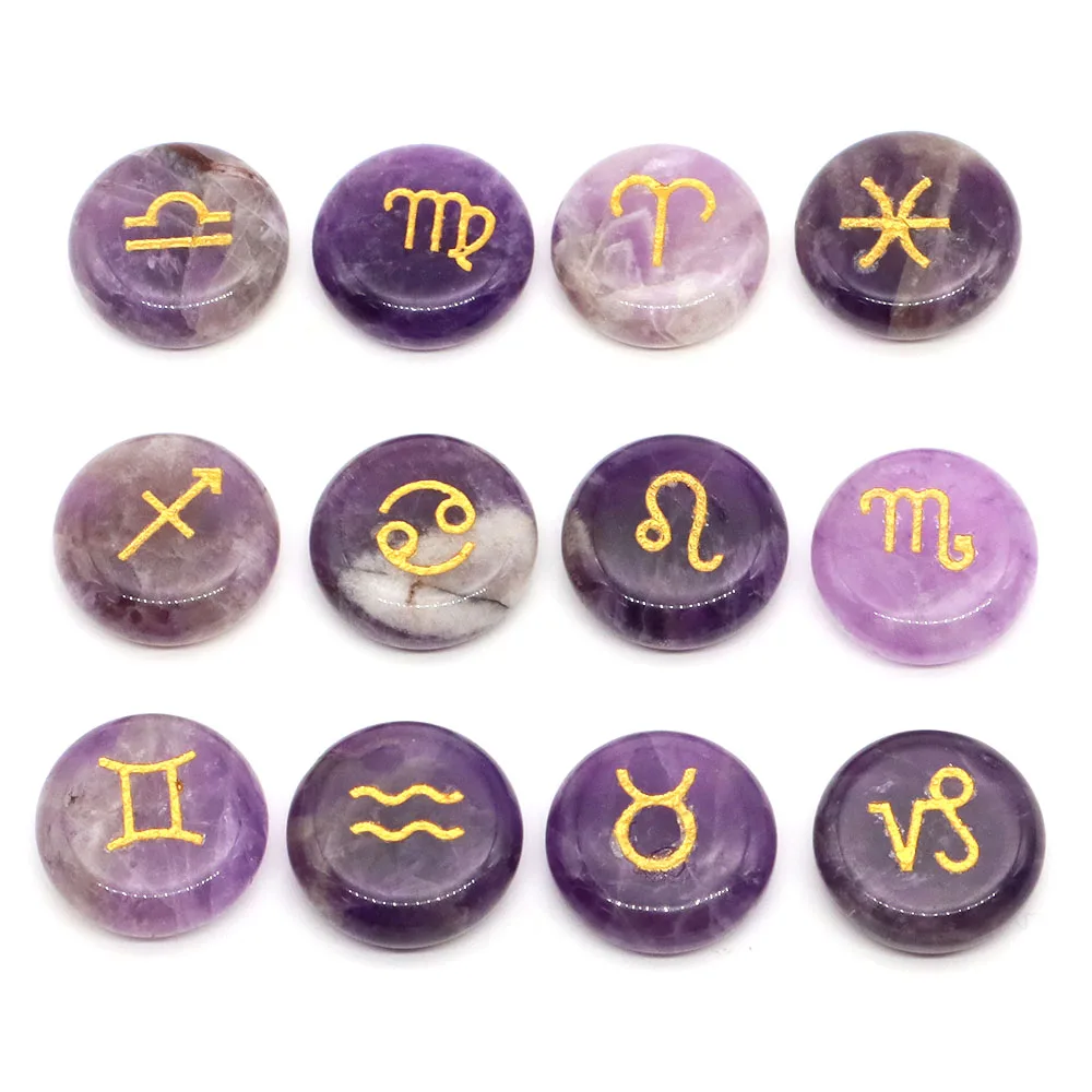 

12pcs/set Zodiac Sign Natural Stones Healing Crystals Amethyst Rose Quartz Constellations Gemstones Collection Jewelry DIY Gifts