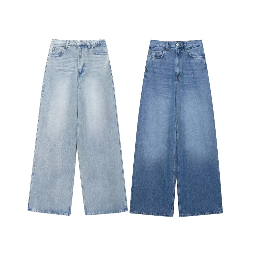 GELITAYIN Women's High Waist Wide Leg Jeans Solid Color Pocket Decoration Spring/Summer New Product Women's Wear