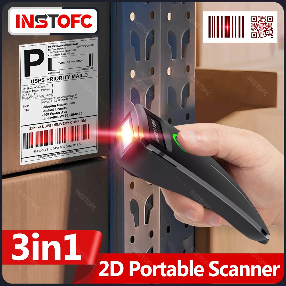 

2,4G Bluetooth 1D/2D сканер штрих-кода Компактный и портативный QR-считыватель штрих-кодов Ручной складской контроль Быстрое распознавание