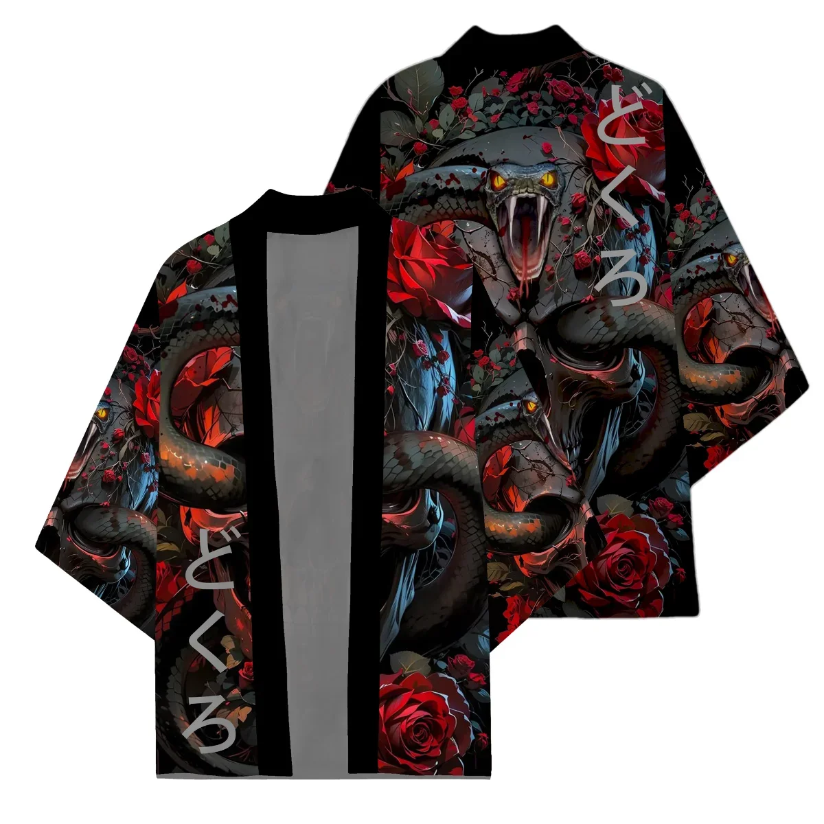 الهيكل العظمي كوبرا نمط ثوب الكيمونو الياباني الأفعى طباعة الموت الله الرجال قميص المرأة عادية Harajuku القوطية وسيم تأثيري عباءة