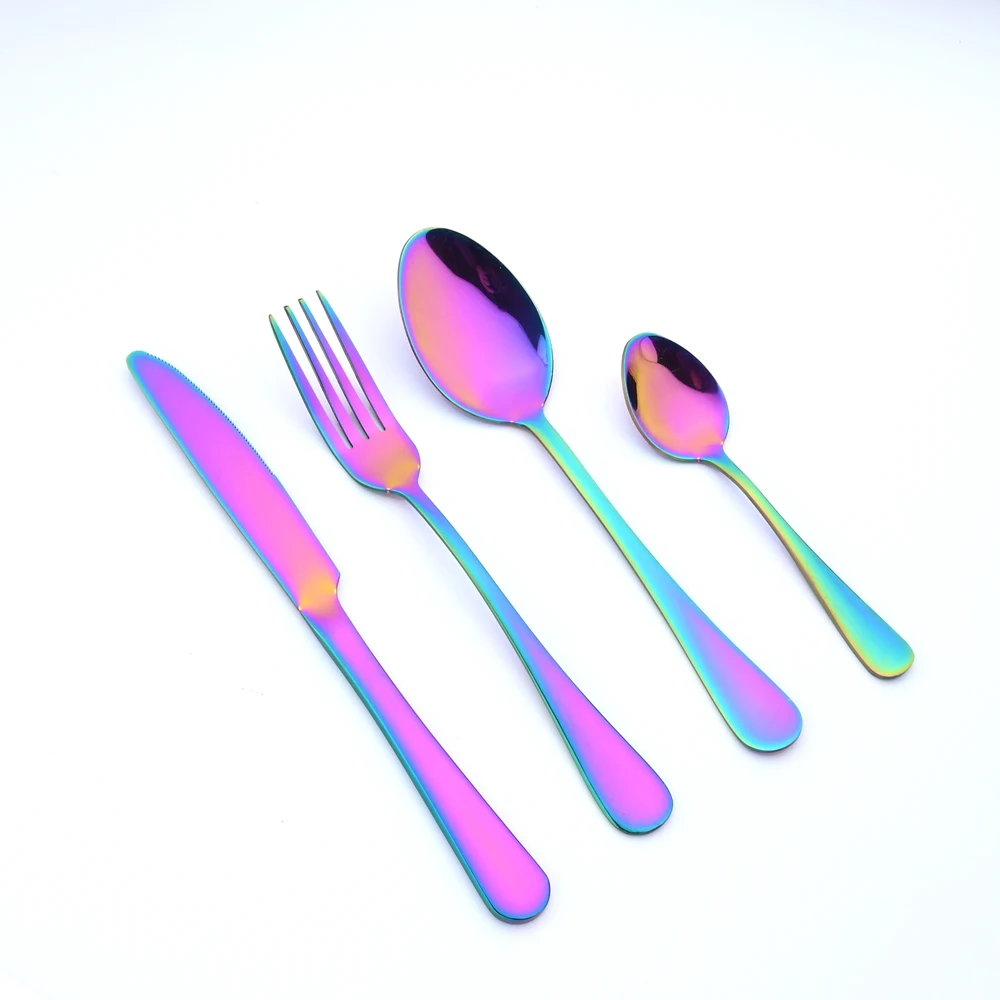 16Pcs Rainbow Dinnerware Cutlery Set Knife Dessert Fork Coffee Spoon Flatware Stainless Steel Silverware Tableware Set