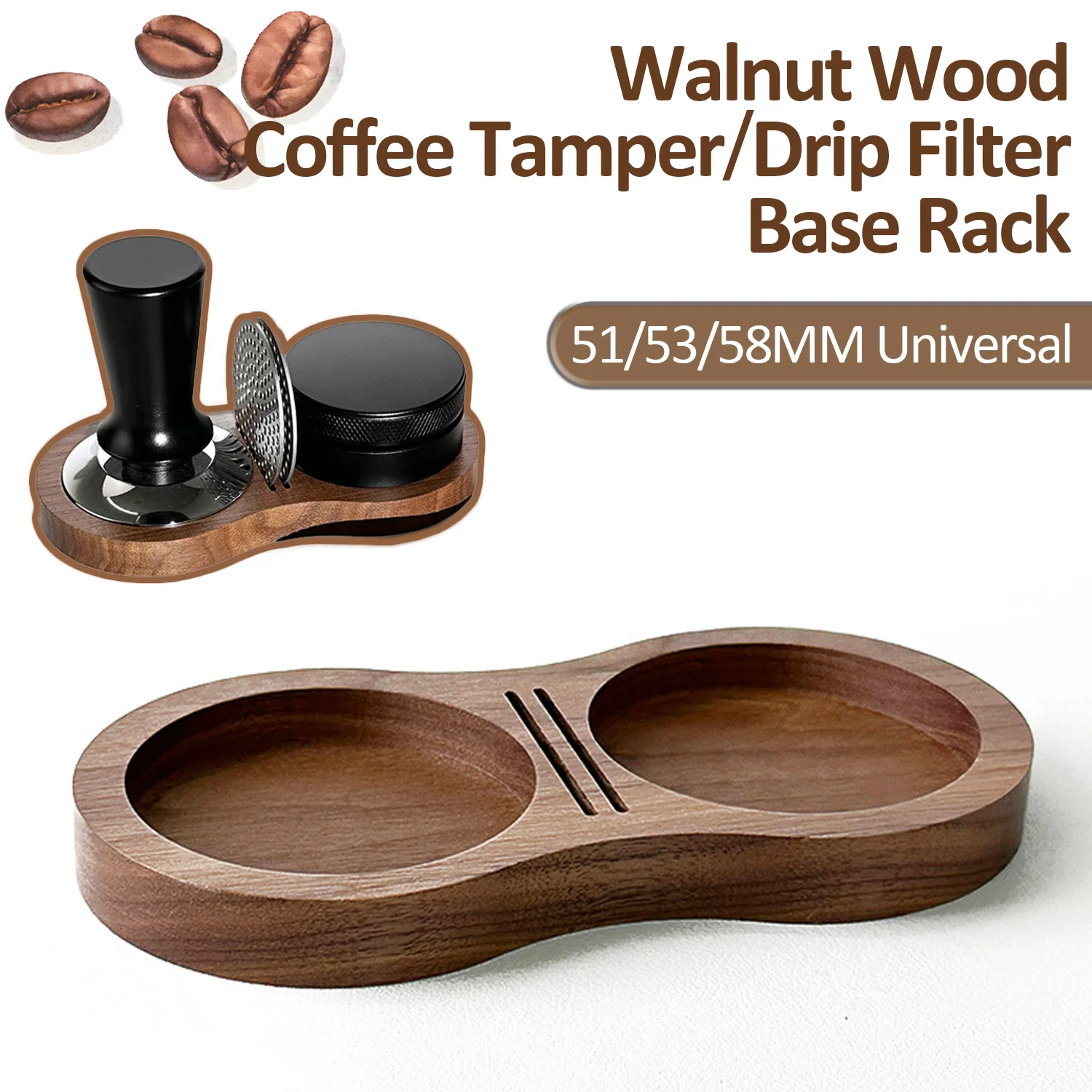 Universal Coffee Tamper Station Espresso Tamper Drip Filter Wooden Base Walnut Wood Coffee Tamper Storage Base Rack Barista Tool