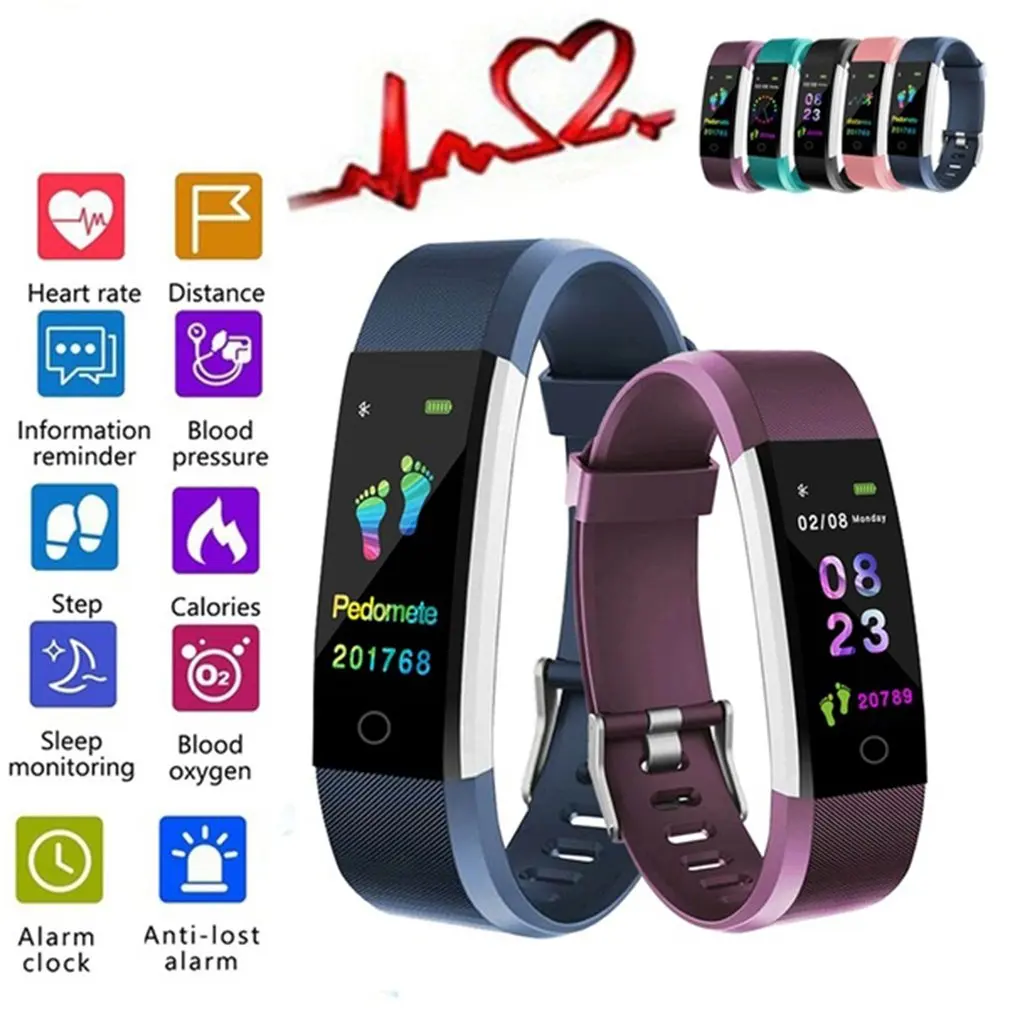 2024 New ID115plus color screen smart hand heart rate oxygen monitoring waterproof sports smartbracelet Fast shipping