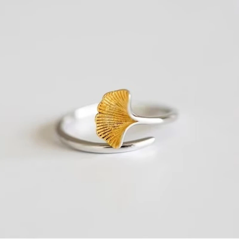 925 Sterling Silver Ginkgo biloba flowers Open Rings For Women Hypoallergenic Fashion Girl Sterling-silver-jewelry